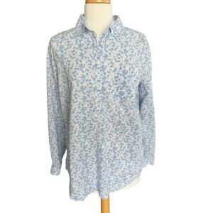 GAP Popover Top Linen Cotton Purple Floral Long Sleeves Beachy Size Medium